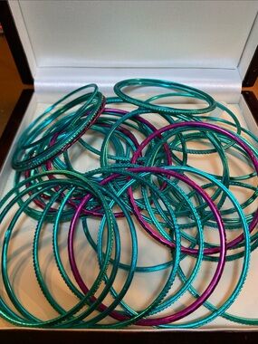 Large Lot Teal & Purple Metallic Stacking Bangle Bracelets